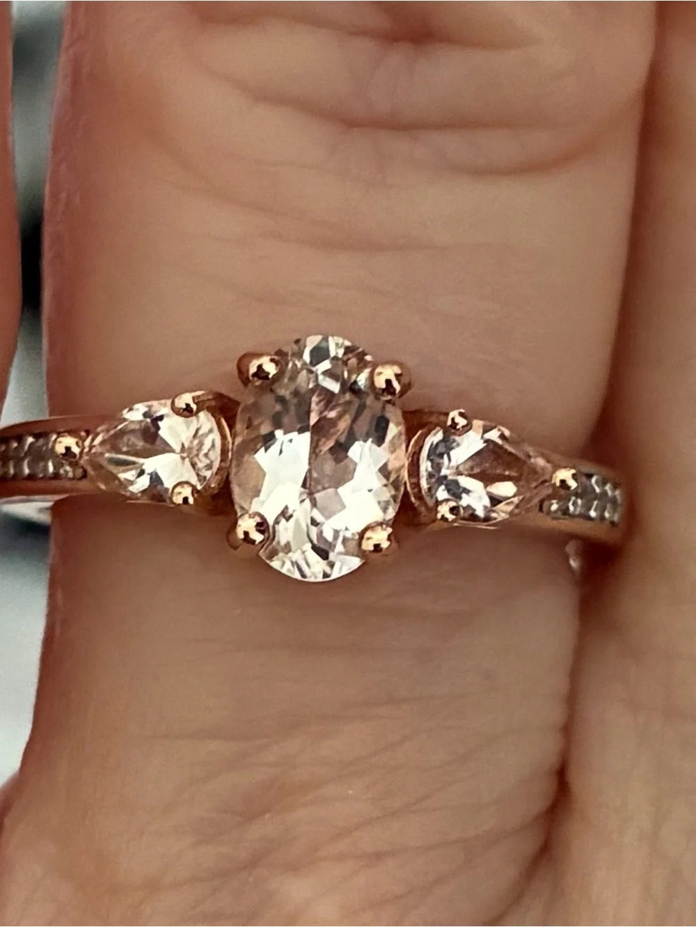 JTV Morganite Three-Stone Oval Ring